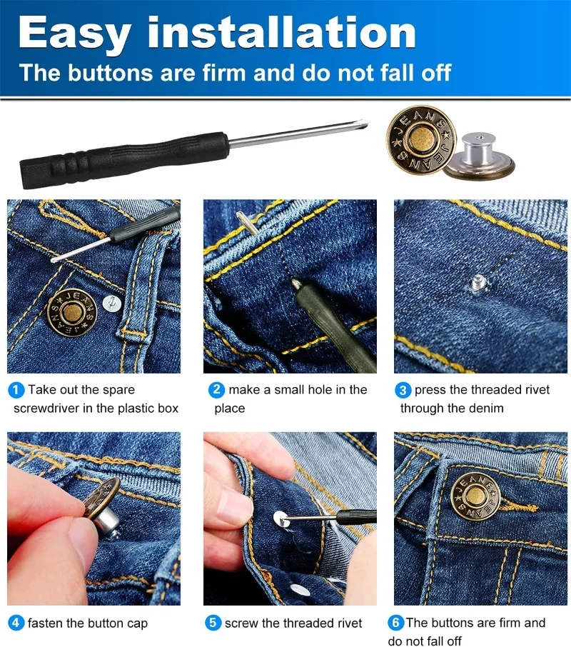 10 Stück Jeans Knöpfe Ersatz 17mm kein Nähen Metall knopf Reparatur satz nailless abnehmbare Jeans knöpfe Näh zubehör