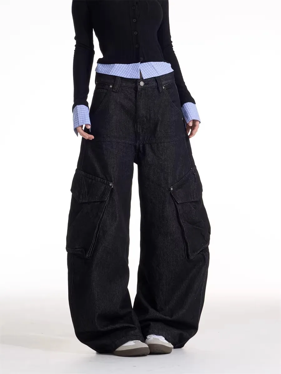 

Retro American Spicy Girl Multi-Pocket Workwear Jeans Loose Slimming Casual Floor-Length Pants for Men And Women