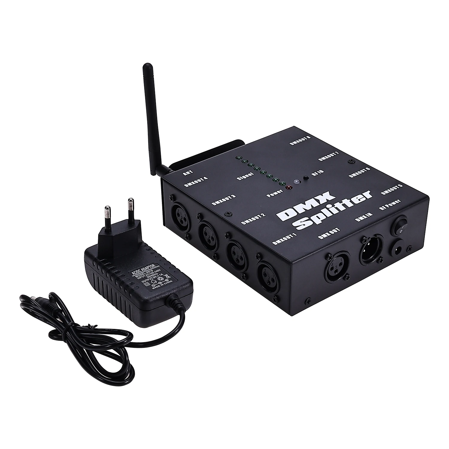 DMX optische splitter, DMX512 optische signaalversterker, verdeler, 1 directe ingang en uitgang, 8 onafhankelijke uitgangen voor lichtbediening, podiumconsole, party, DJ, club, disco, KTV