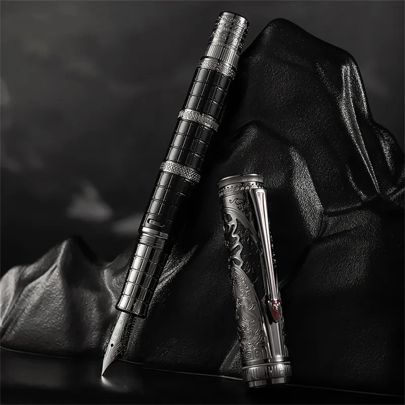HongDian D5 Piston Fountain Pen Qin Dynasty Series F Nib Exquisite Engraved Retro Pens For Calligraphy filling office supplies