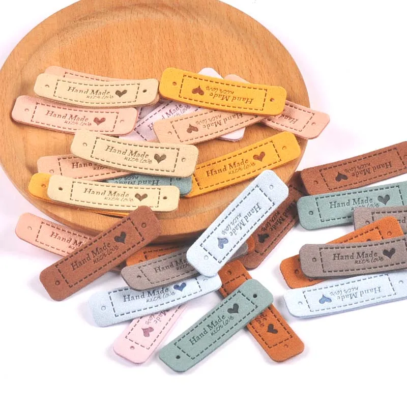 20Pcs 55x15mm Cloth Handmade With Love Embossed Tags DIY Flag Label For Garment Sewing Accessories