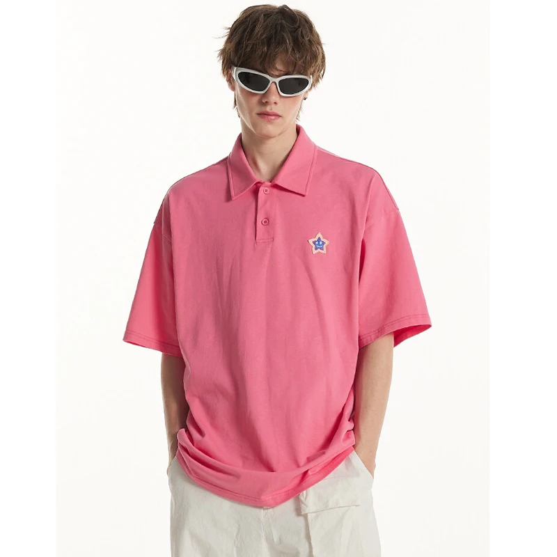 

Summer New Fashion Solid Color 100% Cotton Polos Men Women High Quality Short Sleeve Loose Lapel Tshirts Oversized Hip Hop Polos