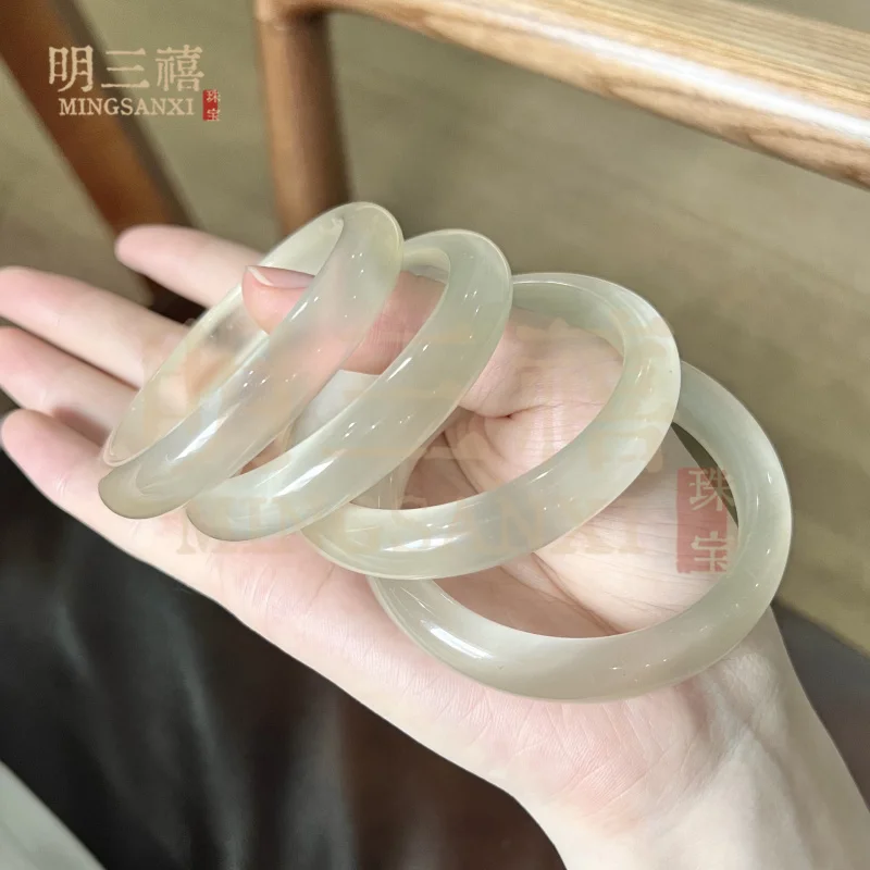 

White Moonlight Women, -Clear Silver , Jade Bracelet for Ladies, High-Ice Champagne Agate Beauty Bracele