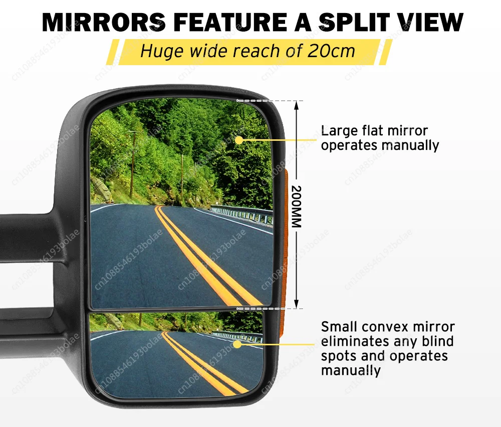 Towing Side Rearview Mirror Extendable Towing Mirrors for FORD RANGER 2012-ON