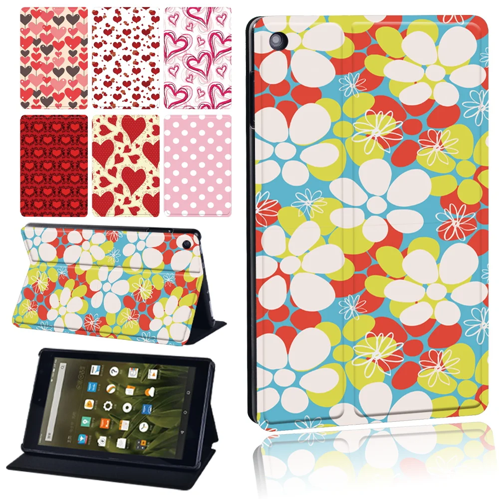 Tablet Case for Fire 7/Fire HD 8/Fire HD 10/HD 8 Plus/10 Plus 11th Gen 2021 PU Leather Funda Folio Shell with Dots Print Cover