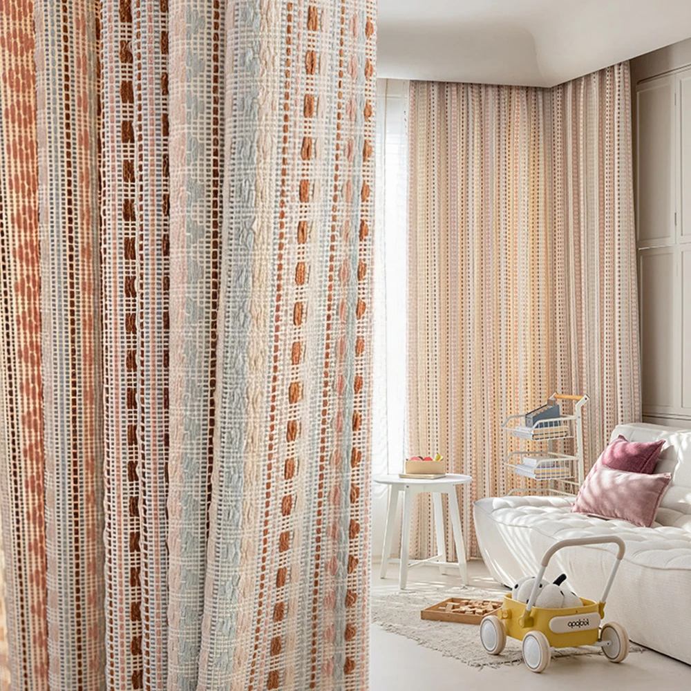 Trendy Cotton Linen Blend Curtain, French Cream Vintage Style, Ideal for Living Room & Bedroom, Light Blocking Dustproof Insulat