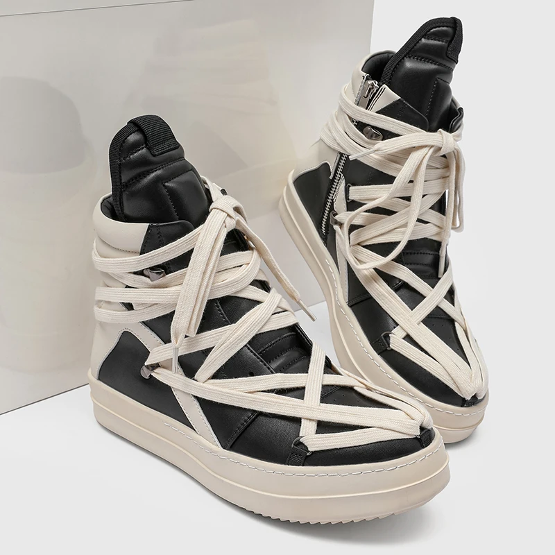 New Breathable High Top Board Shoes for Men Trendy Inverted Triangle European  American Crazy Strap Classic Men Boots