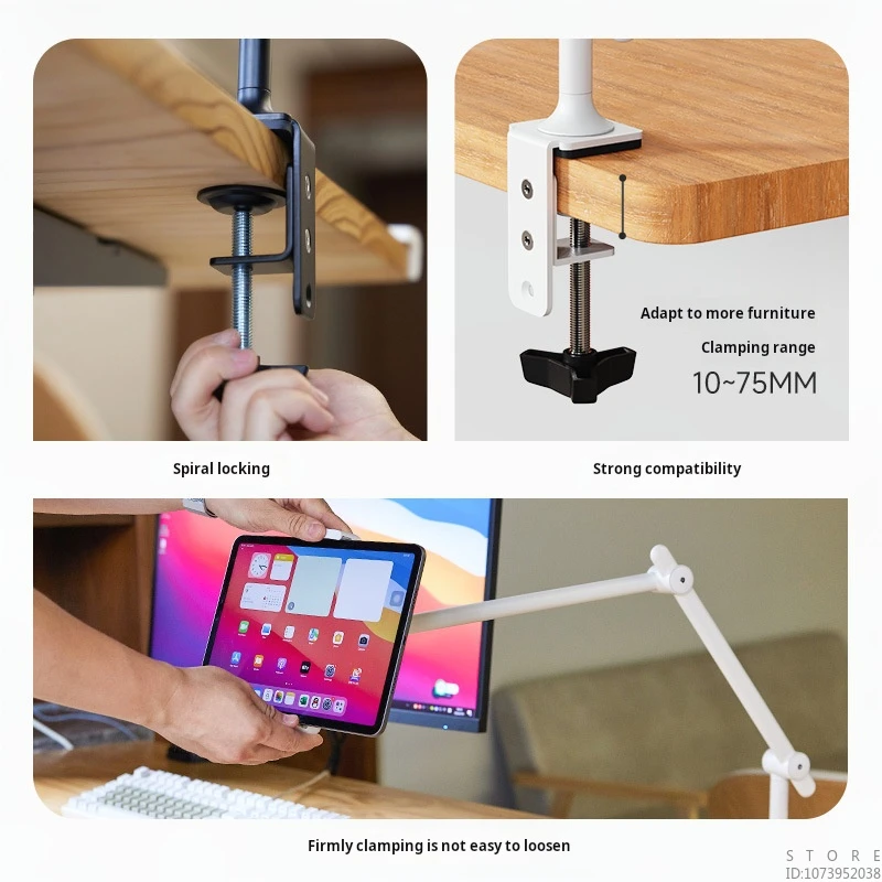 Imagem -05 - Cantilever Mesa Clip-tipo Tablet Holder Três Braço de Ajuste de Suspensão Adequado para 4.7 12.9 Telemóveis e Tablets