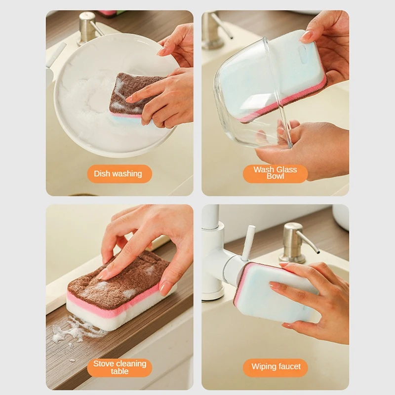 Durable Wipe Double-sided Sponge Sponge Convenient Double Sided Cleaning Block Dishwashing Three-in-one Easy To Use