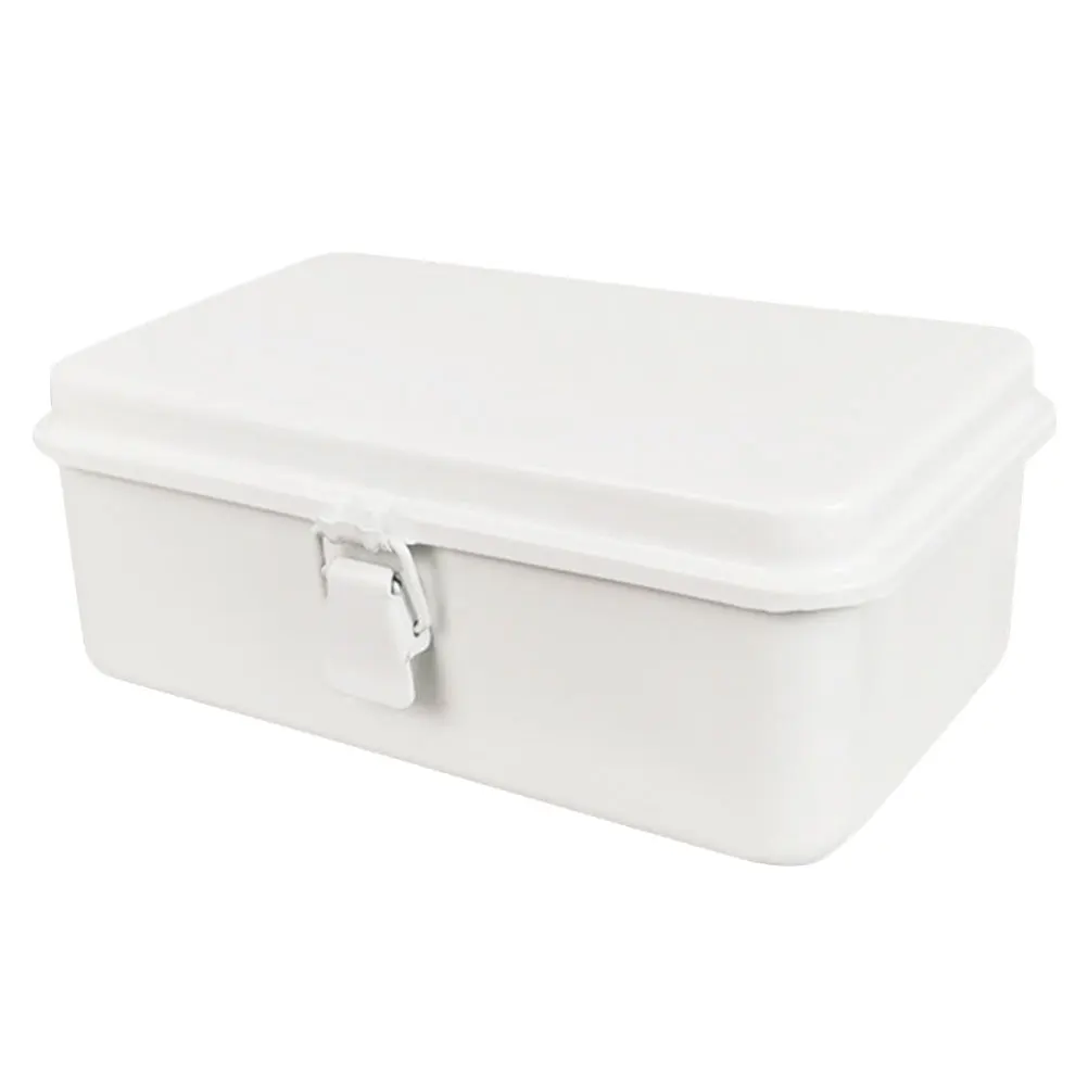 Metal Storage White Vintage Toolbox with Lockable Clasp for Office Items Tape Notepad Metal Tape Container Container