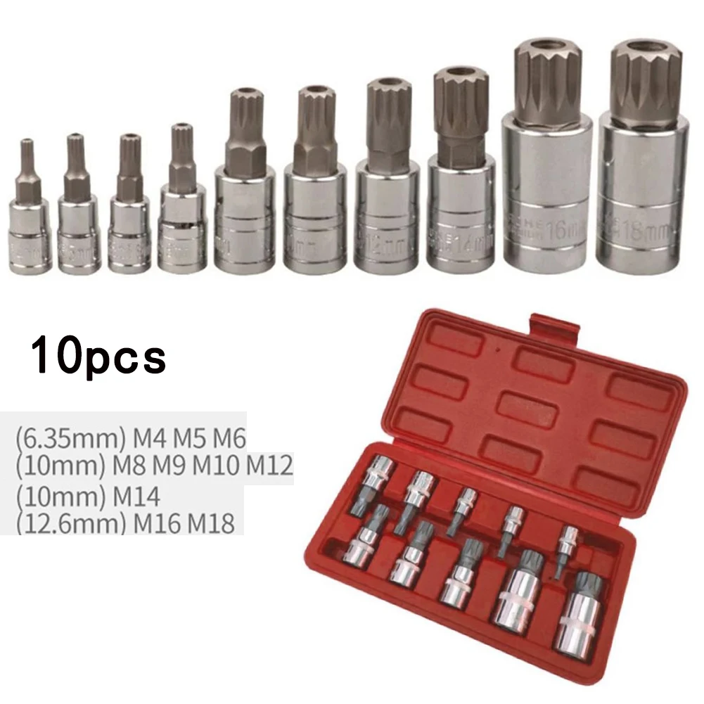 10Pcs 12-Point Triple Square Bit Socket Set Tamper Proof For/M5/M6/M8/M9/M10/M12/M14/M16 Automotive Repair Tool Kit With Case
