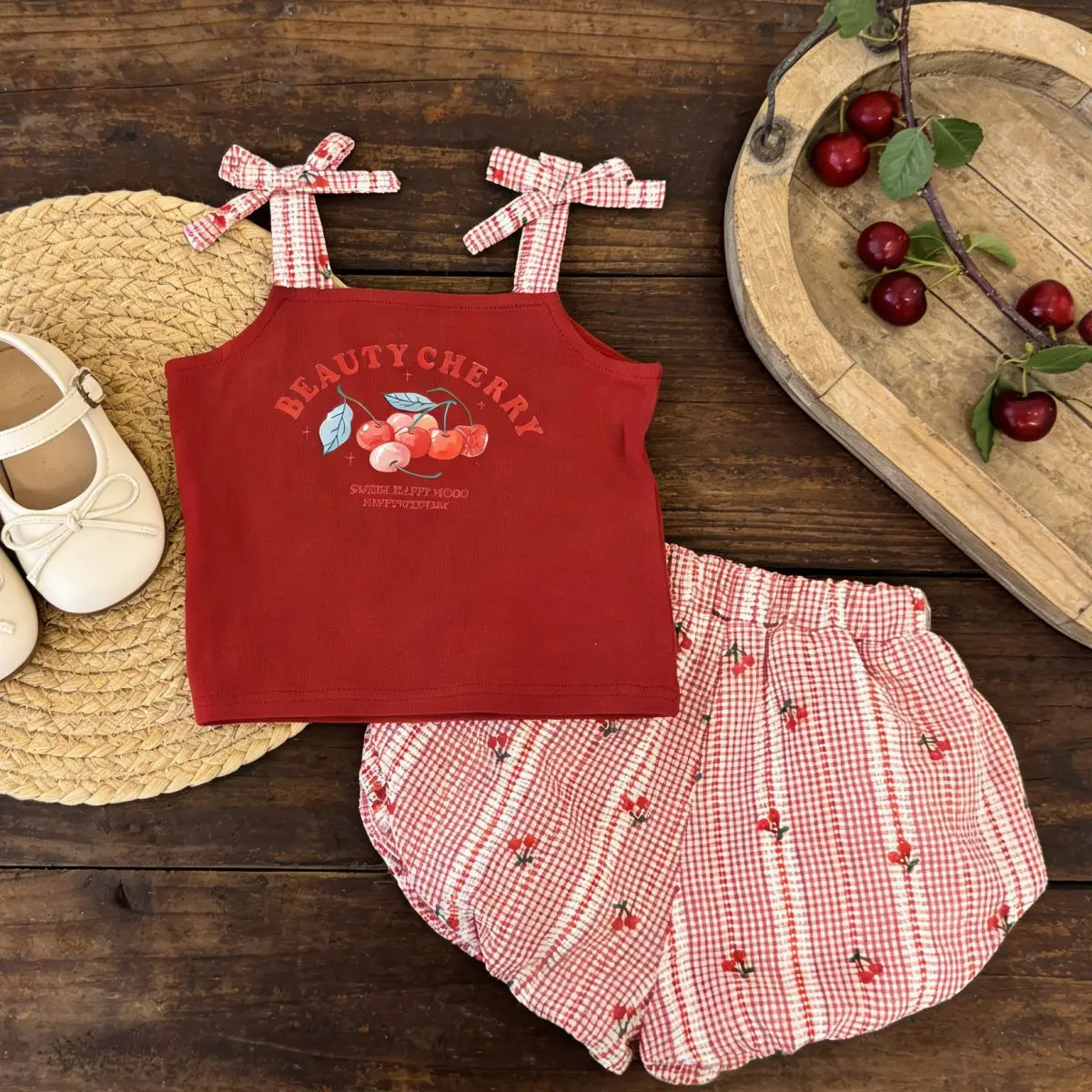 2026 Summer New Girls Sleeveless Clothes Set Infant Cute Cartoon Print Bow Sling Tops + Striped Shorts 2pcs Suit Toddler Outfits