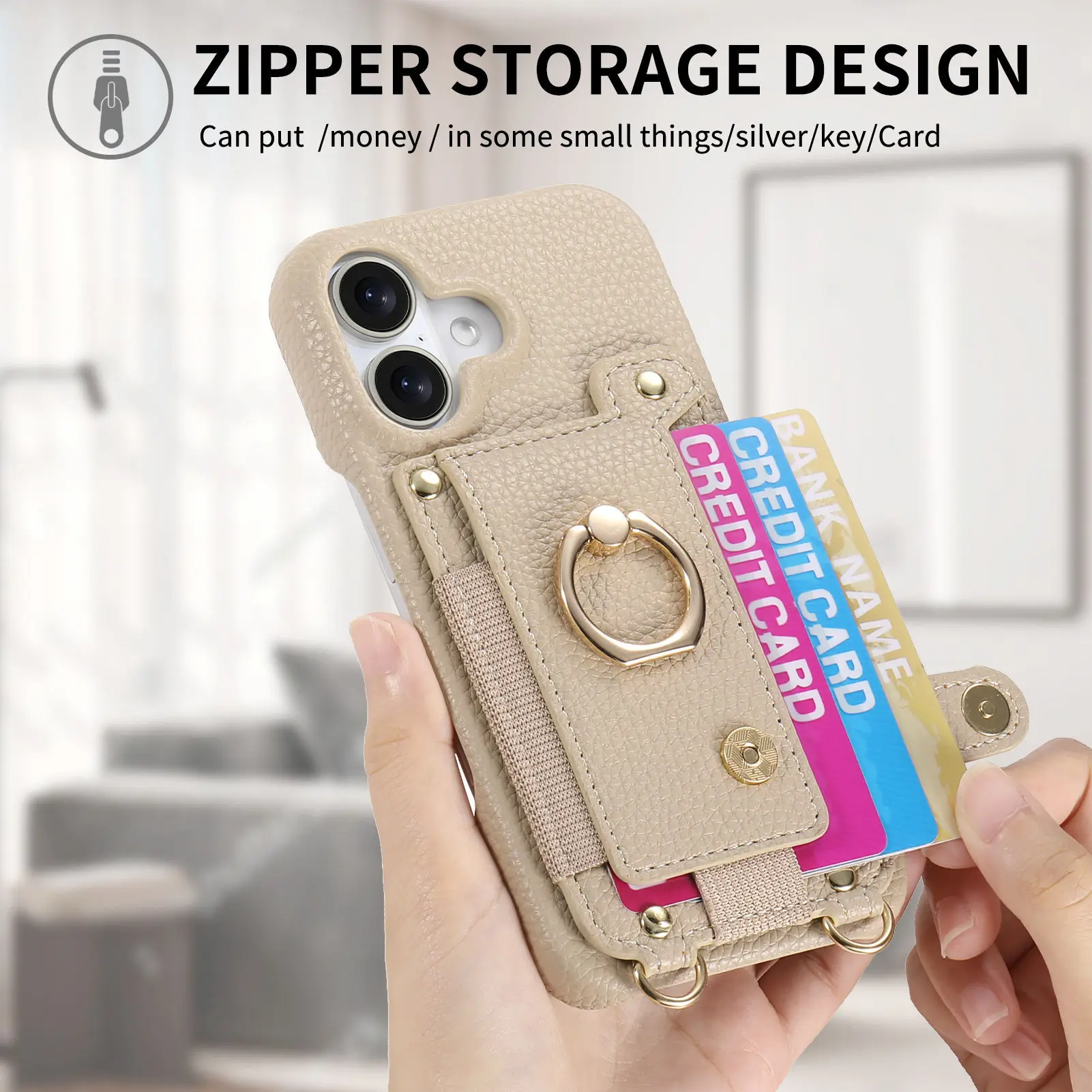 Etui na telefon z paskiem na ramię do iPhone 18 Pro Max 13 11 12 14 15 16 17 Pro Max Plus, damskie, skórzane, z kieszenią na karty i smyczą. — zdjęcie produktu 2