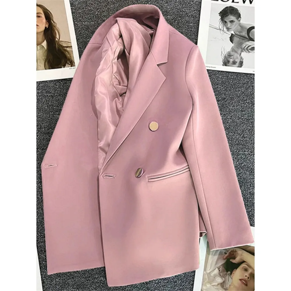 Vrouwen Pak Blazer Elegante Jas 2023 Lente Herfst Mode Koreaanse Blazer Luxe Double Breasted Jas Effen Dames Tops Kleding