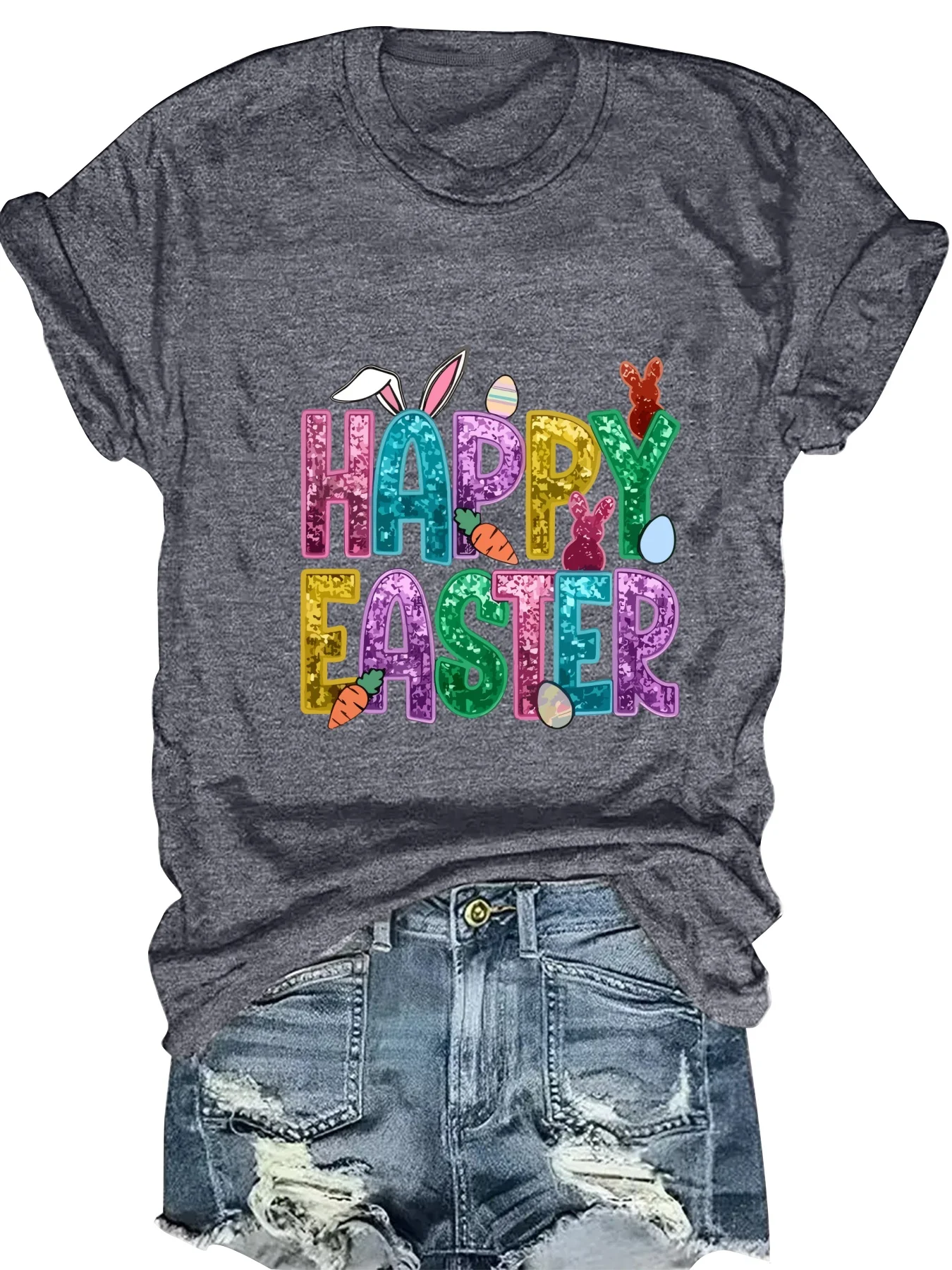 

Fashionable Ladies round Neck Short Sleeve T-Shirt with Letter Pattern Print Casual Comfortable Women's Top