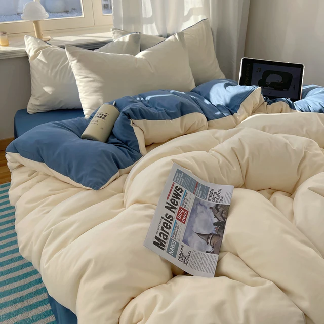 Cotton Bedding Set 4pcs with Solid Bed Sheet Duvet Cover Pillowcases Single Couple Bedsheet King Queen Double Twin Size
