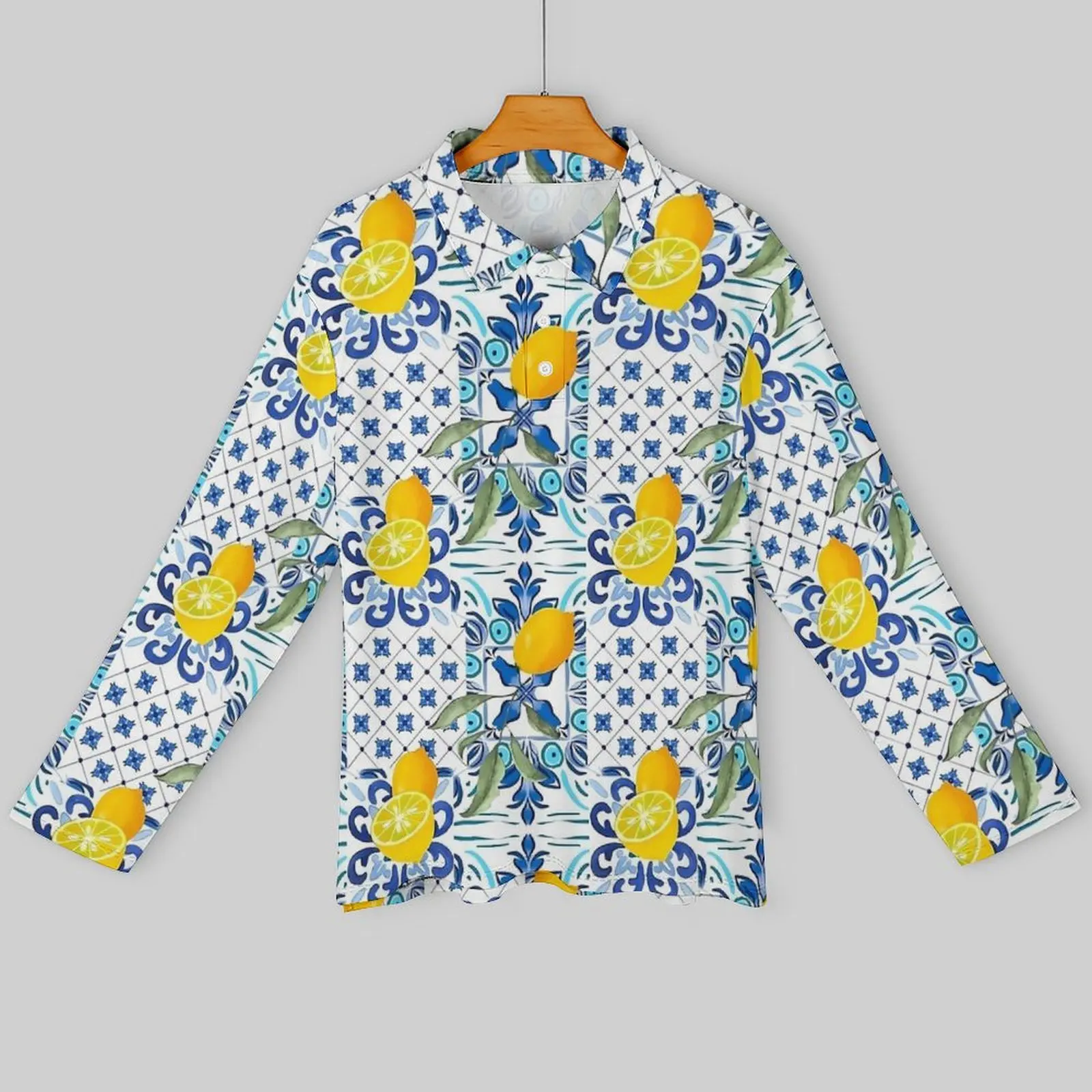 Mosaic Lemon Polo Shirt Autumn Vintage Sicilian Tiles Casual Shirt Long Sleeve Collar Streetwear Graphic Oversize T-Shirts