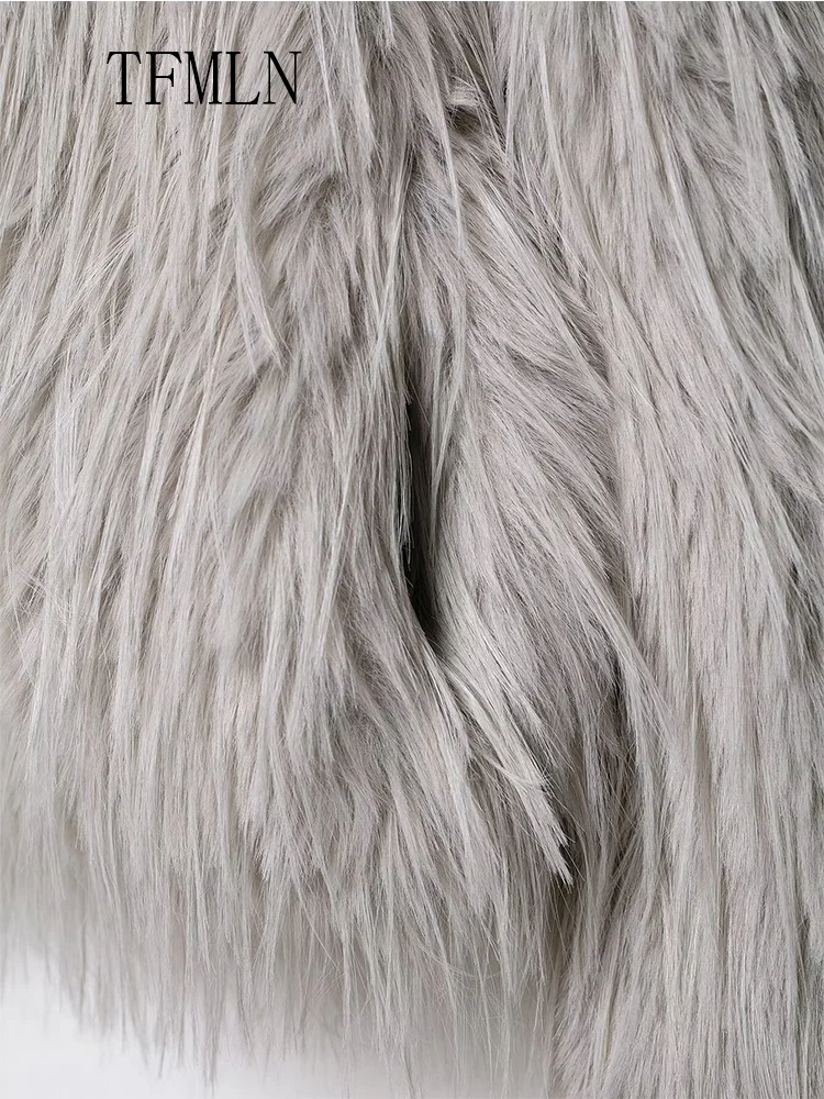 Модное однотонное пальто из искусственного меха, женская роскошная шикарная куртка-кардиган с круглым вырезом и длинными рукавами, женская теплая уличная верхняя одежда, зима 2023 г.