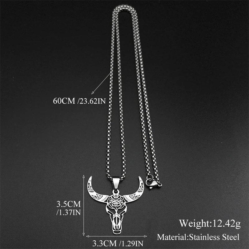 Hohl Rinder Bull Halsketten Für Frauen Männer Edelstahl Gold Silber Farbe Böhmen Tier Kopf Männliche Kette Schmuck Geschenke – Detail 3