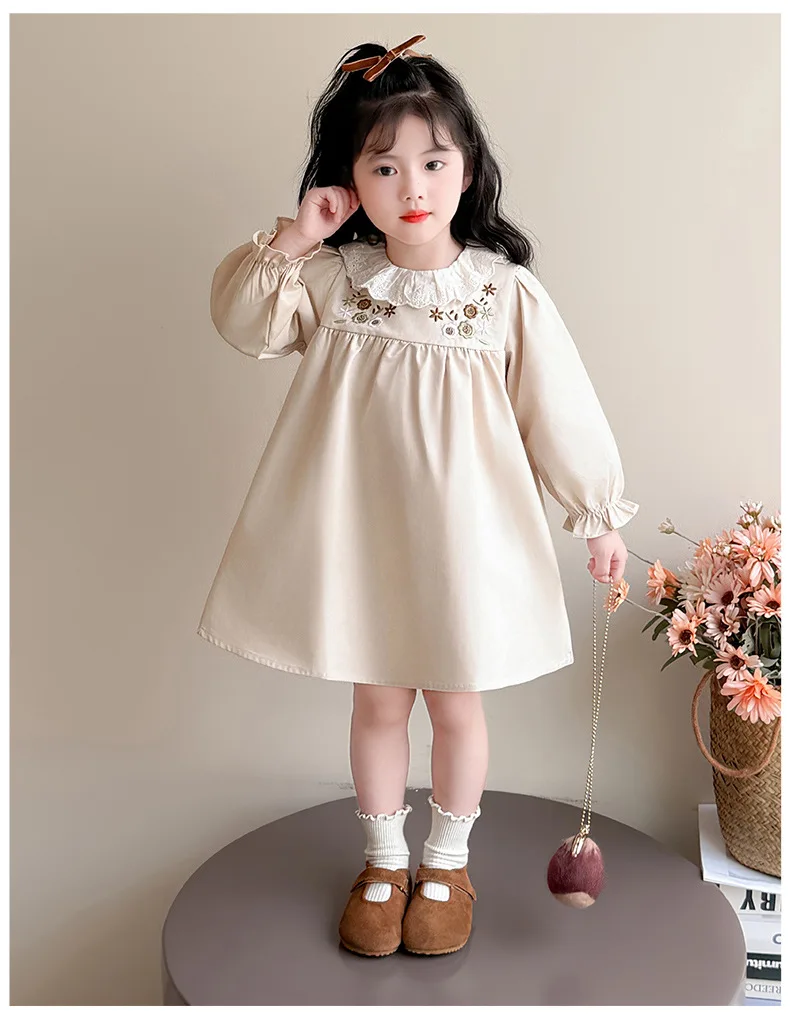 فستان بناتي مع فستان أميرة عصري وأنيق مطرز بالدانتيل للربيع والخريف، ملابس كاجوال يومية