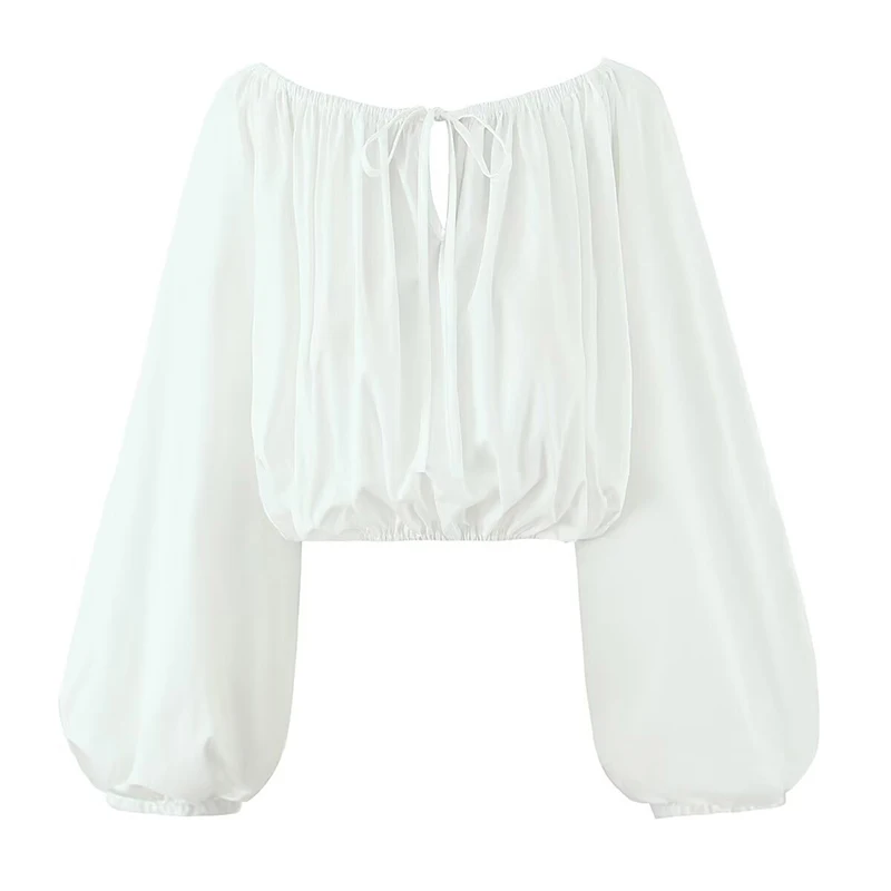 

YENKYE Sexy Off Shoulder White Blouse Women Lantern Long Sleeve Cotton Summer Crop Top Loose Tops