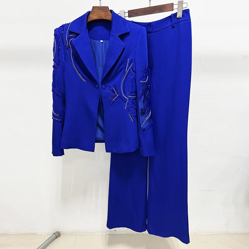 2026 New Fashionable Heavy-Duty Embroidered Beaded Suit Jacket and Trousers Two-Piece Set Костюм Женский Летний