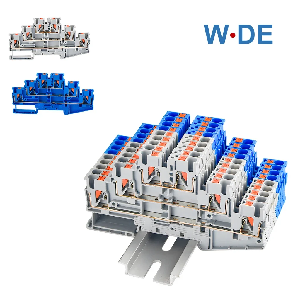 PT2.5-3L 10 Pcs Din Rail Terminal Block Electrical Connector Triple Layer Spring Wiring Connection Wire Conductor Terminal Block