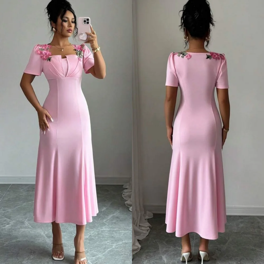 

Индивидуальные пасторальные платья унисекс из джерси с цветочными складками и квадратным вырезом, миди-платья на заказ, сложности