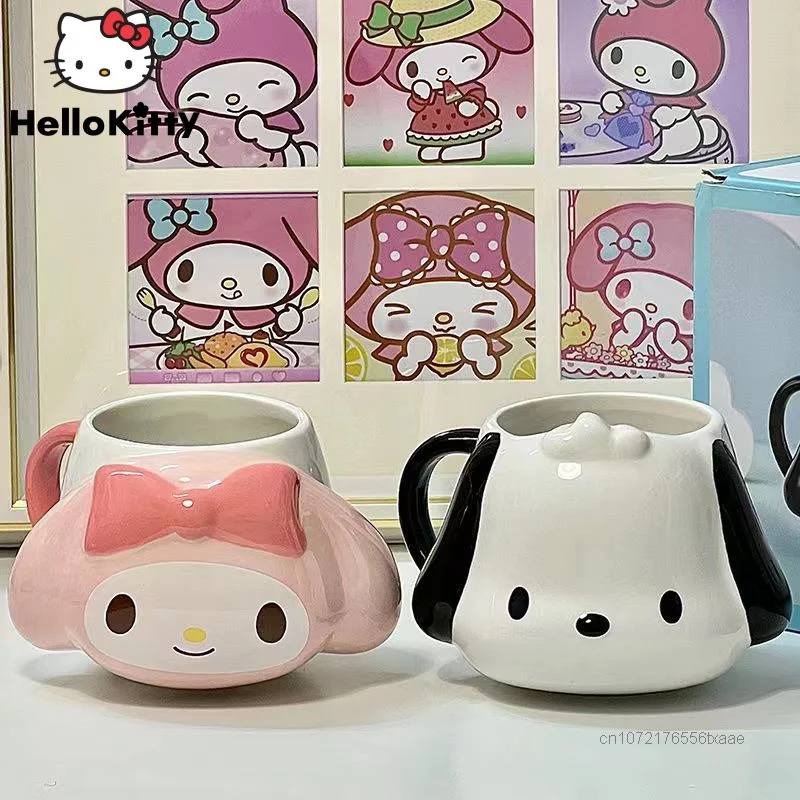 Sanrio Pochacco Cartoon Mugs Cute My Melody Ceramic Relief Water Cup With Handle Home Couples Cups Gifts Aesthetic Kawaii Mug