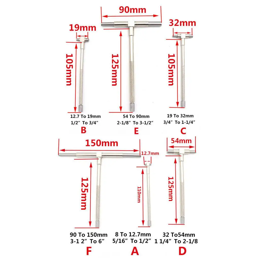 6 Pieces 5/16- 6 inch 8 mm Telescopic Gauges Measuring Tool Kit Steel