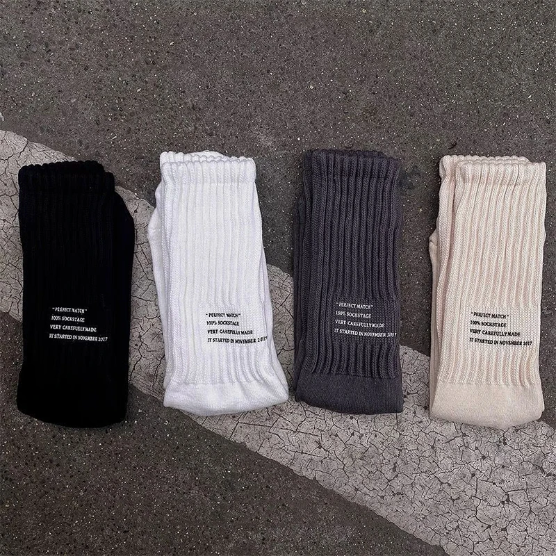 Women Winter Floor Socks Vintage Letter Medium Tube Socks Knitted Sports Socks Solid Thickened Socks Sports Japanese Harajuku