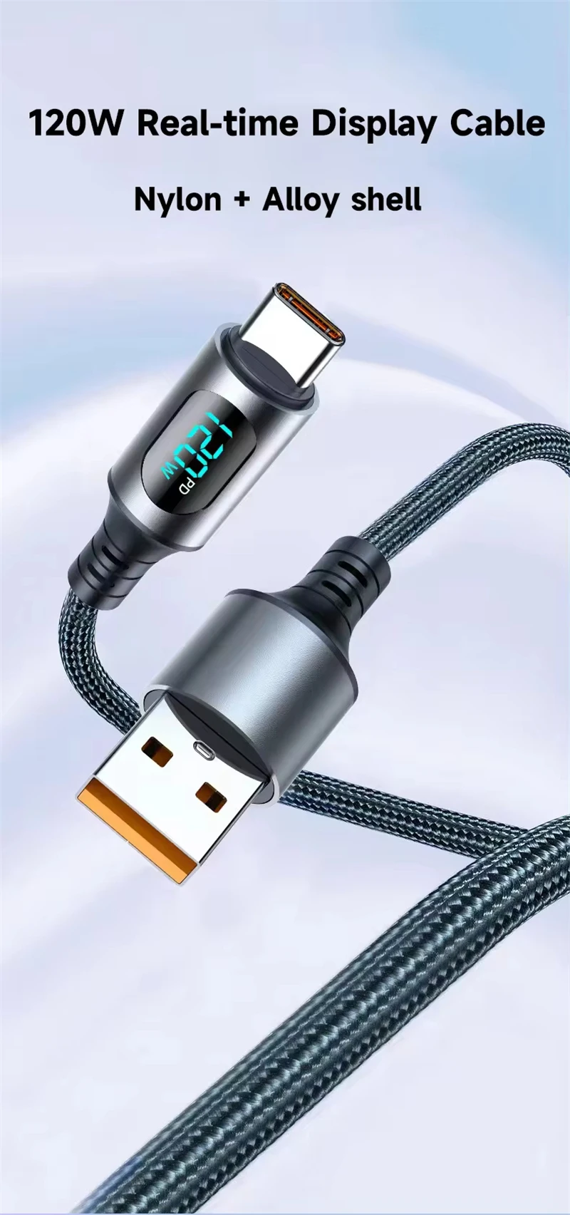 NNBILI USB Type C To Type C Cable 100W Display Fast Charging USB A to Type C Data Cable For Honor Oneplus Phone Charging 1m/2m