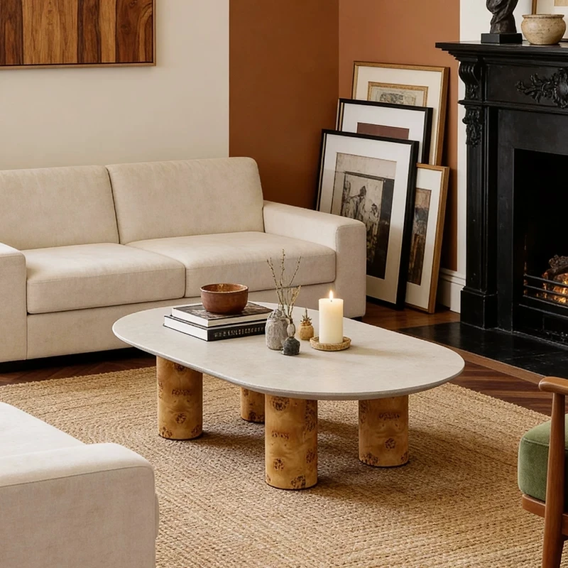 Cream natural stone custom color oval modern coffee table living room coffee table