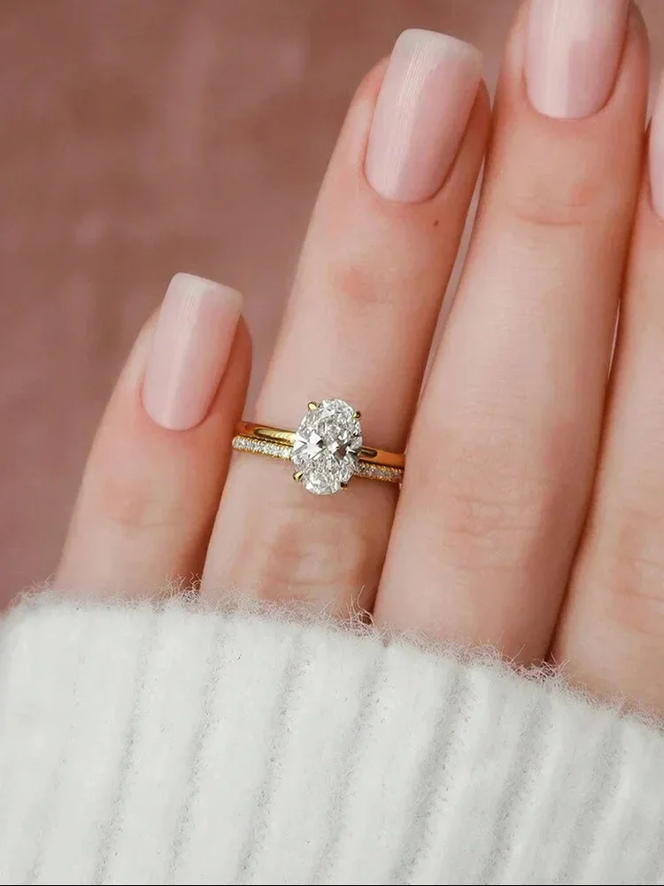 925 فضة فاخر الذهبي البيضاوي الزركون تكويم مجموعة خاتم للنساء المشاركة الزفاف موضة عالية الجودة غرامة مجوهرات #6