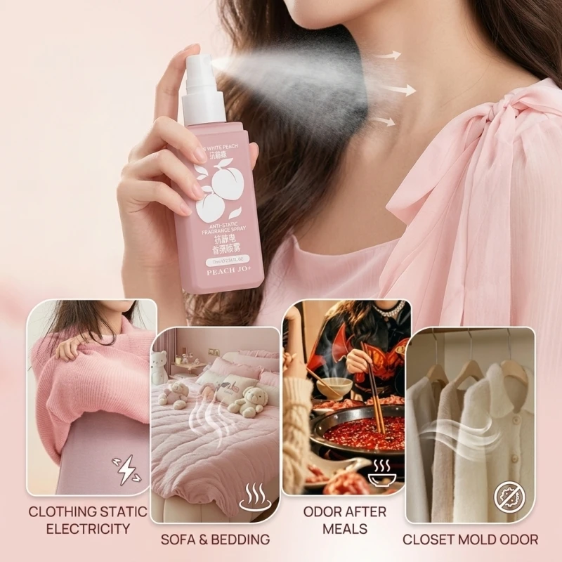 Women's Clothes Deodorizing Anti Static Spray Household Multifunctional Portable DeStatic Fragrance Spray for Hair Sweater Quilt
