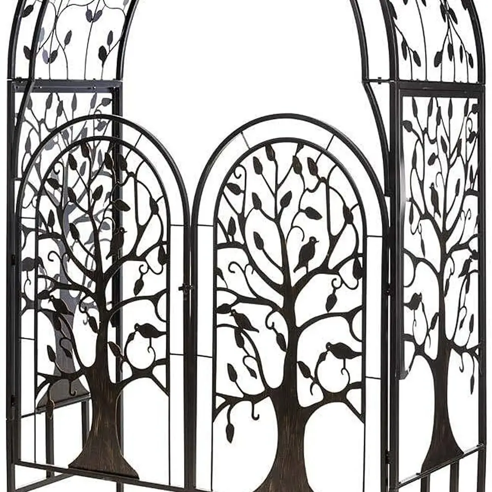 

Steel Arched Garden Arbor with Gate, 53 Wide x 22.75 Deep x 84 High, Metal Tree of Life Design, Landscape Focal Point