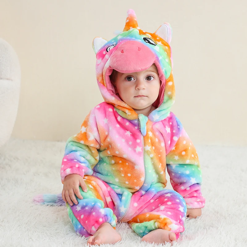 

Kigurumis Unicorn Lovely Baby Clothes Romper Onesie Halloween Infant Boy Girl Bodysuit Hooded Jumpsuits Winter Pajamas Cosplay