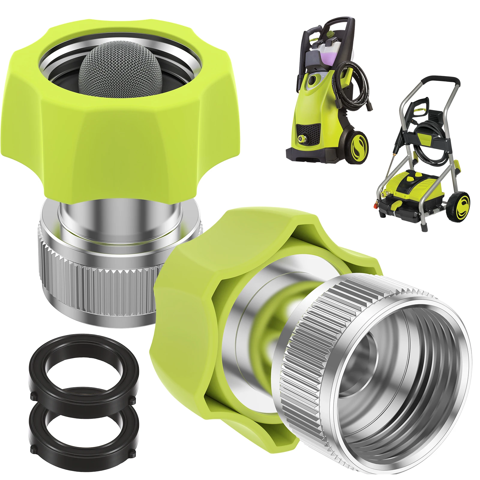 

Pressure Washer Garden Hose Adapter 3/4 Inch Aluminum Alloy Inlet Water Filter Connector 2 Pack Leak Proof Hose Fitting for Car