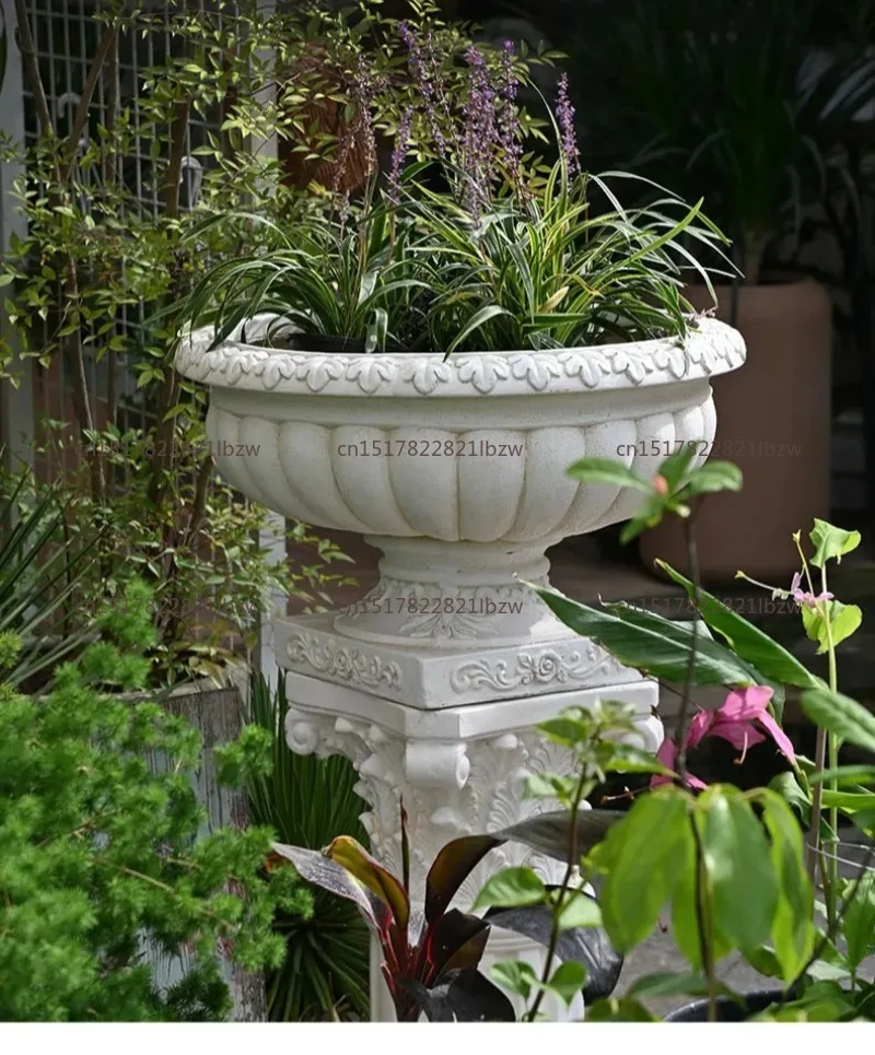 European-Style Large Roman Pots Large-Diameter High-Leg Basin Garden Courtyard Base Pillar