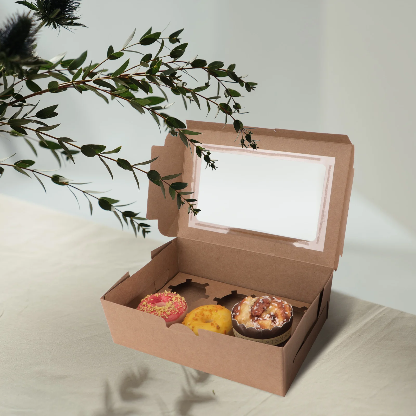 

10Pcs 6 Cavities Kraft Paper Cupcake Box Clear Window Inserts Safe Eco-Friendly for Standard Jumbo Cupcakes Dessert Shop