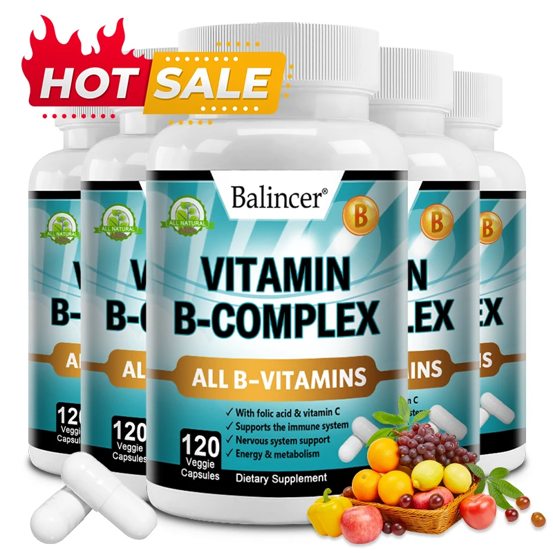 Vitamin B Complex Vitamins B1, B2, B3, B5 and B12, Energy, Metabolism, Immune and Nervous System Support