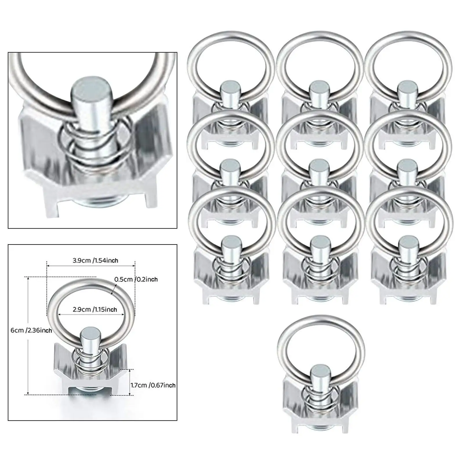 10 Pieces Single Stud Fitting L Track, L Track Tie Down Easy to Install Heavy Duty with Round Ring for Pickup RV Truck Bed