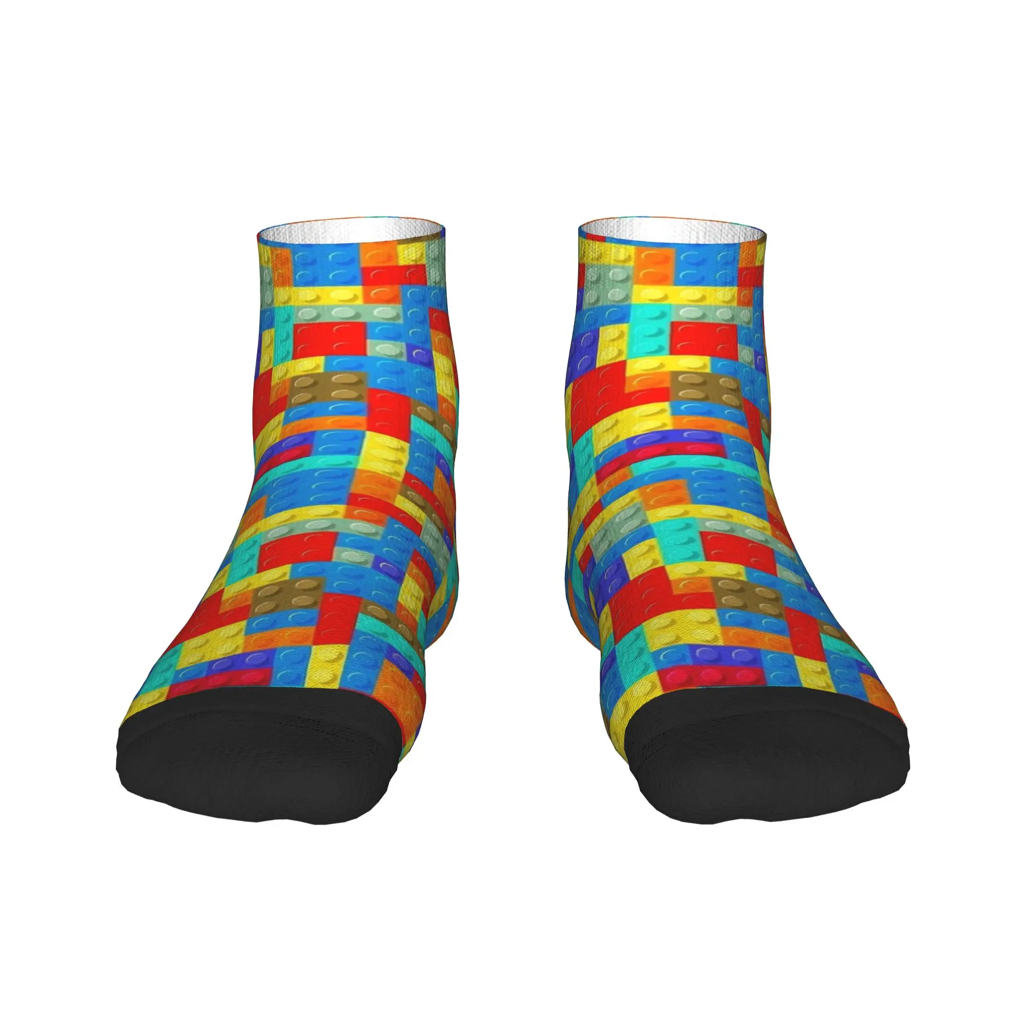 Building Block Colorful Print Ankle Socks Kawaii Breathable Casual Socks Spring Skateboard Printed Anti Skid Sock For Unisex Men