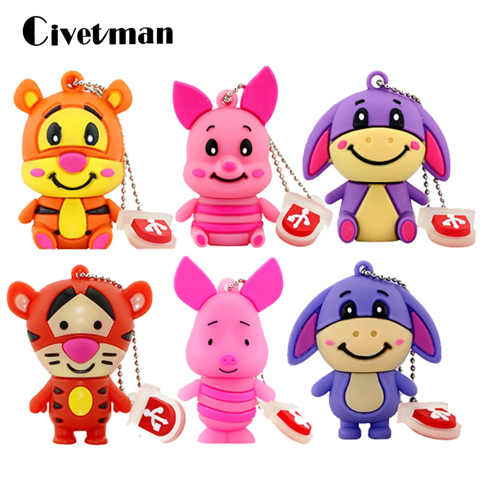 High Speed 128GB Usb Flash Drive Cute Animal Pen Drive Donke Pig Tiger 4GB 32GB 64GB U Disk Creative Pendrive USB 2.0 Toys Gift