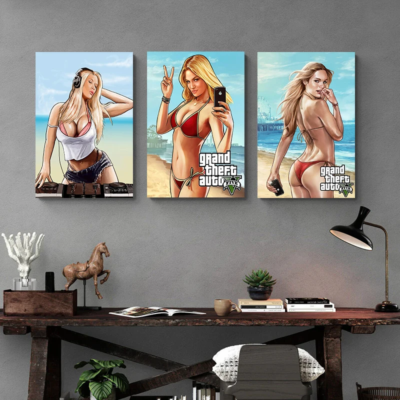 Classic Video Game Grand Theft Auto Poster Canvas Paintings GTA 5 Wall Picture Print For Gamer Living Room Home Decor Frameless