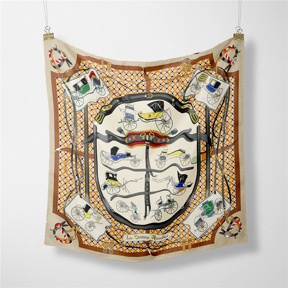 

53 см саржевый шелковый шарф женский каретный принт квадратные шарфы обертывания бандана маленький хиджаб шелковые платки галстук повязка на голову шейный платок