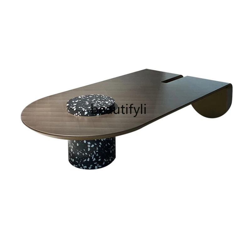 Semicircle Rectangular Living Room Coffee Table Baking Paint for Metal Italian Minimalist Creative Terrazzo Table