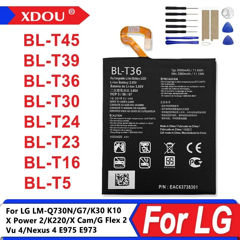 Batería de repuesto BL-T45 BL-T39 BL-T36 BL-T30 BL-T24 BL-T23 BL-T16 BL-T5 para LG LM-Q730N/G7/K30 K10 X Power 2/K220
