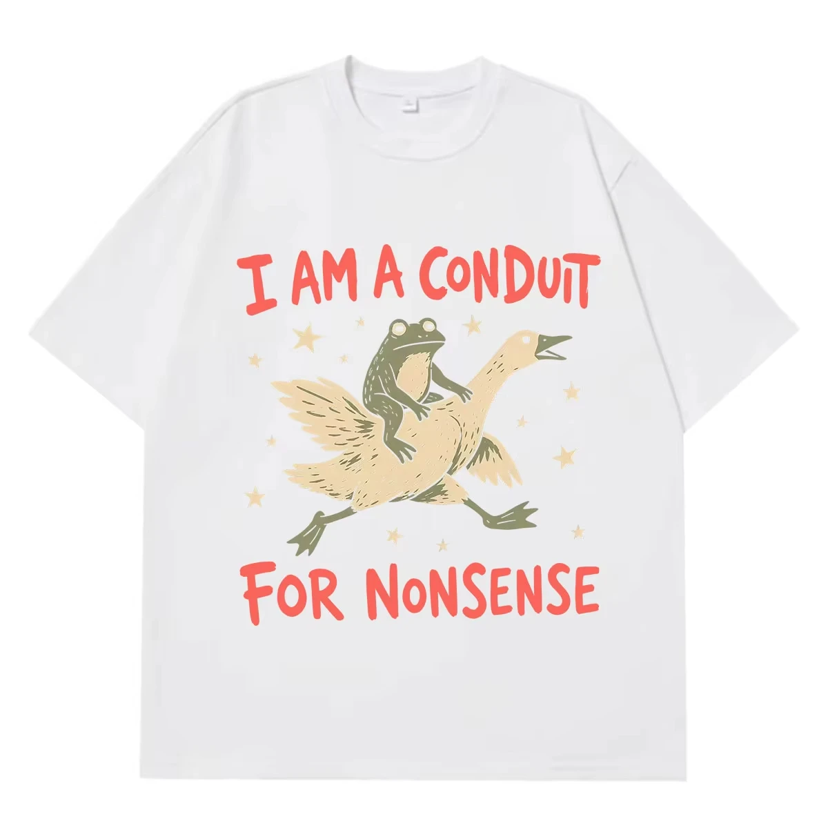 I Am A Conduit for Nonsense Frog Riding Bird Funny Graphic Men Women Fashion T-shirts Short-sleeved Loose Casual Cotton T-shirts
