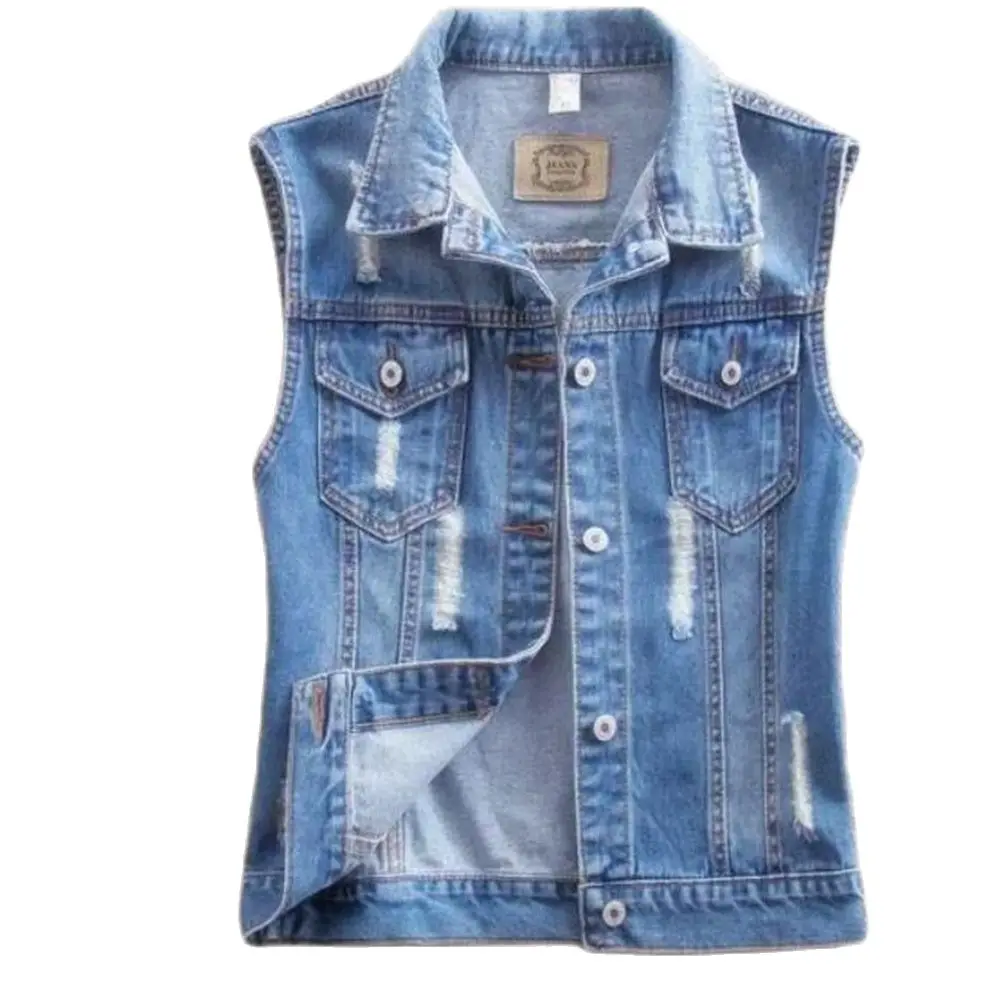 Spring Summer Ripped Denim Vest Women'S Short Coat Sleeveless Vests Women Slim Waistcoat Jeans Hole Gilet Tops Jackets 6xl